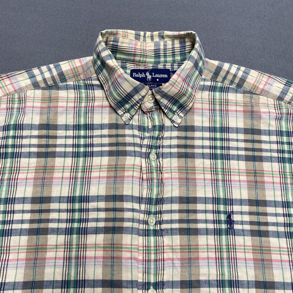 Ralph Lauren Shirt Mens Large Blake Plaid Button Down Long Sleeve Green Pony‎